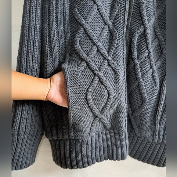 Men's Ruff Hewn Gray Thick Zip-Up Sweater - Picture 4 of 11